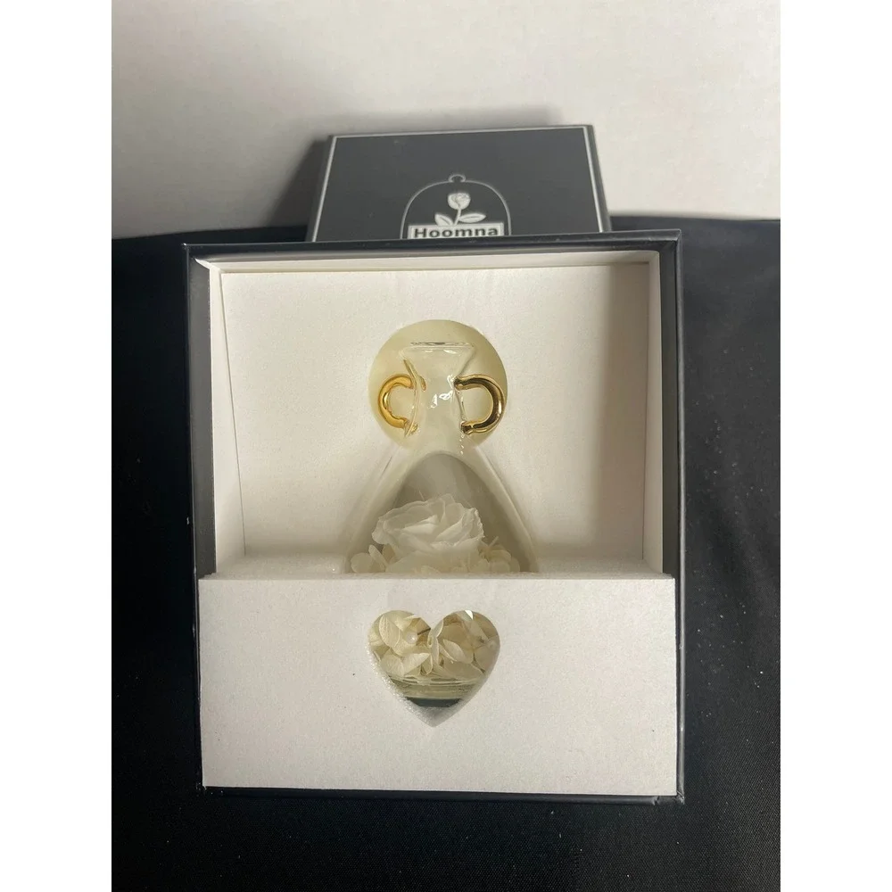 Preserved White Rose Glass Cloche Gold Handles Eternal Flower‎ Gift Box